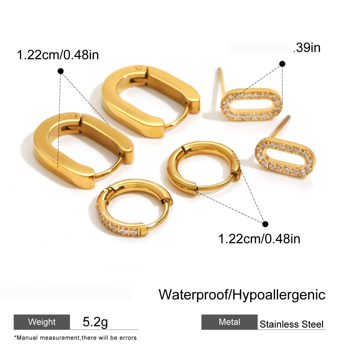 1 Pair Simple Series Classic Geometric Stainless Steel  Gold Plated Rhinestone Women Earrings Set h5 Picture2
