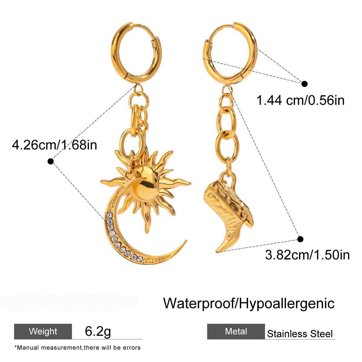 1 Paio Di Pendenti Da Donna Con Strass Placcati In Oro , Serie Semplice, Classici, Sole/Luna, Acciaio Inossidabile h5 Immagine2
