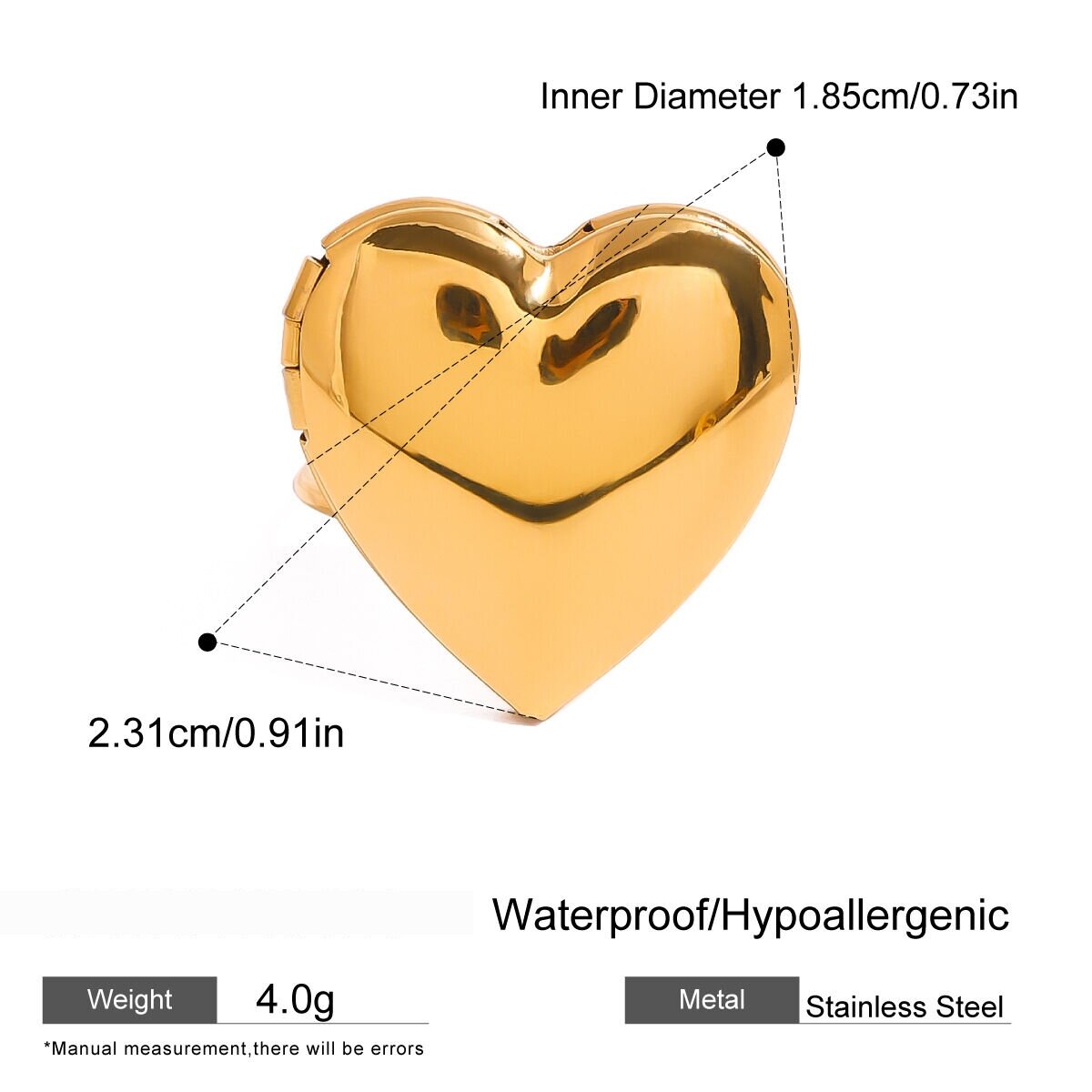 1 Paar Simple Series Sweet Heart Roestvrij Staal  Verguld Dames Verstelbare Ringen h5 Afbeelding2