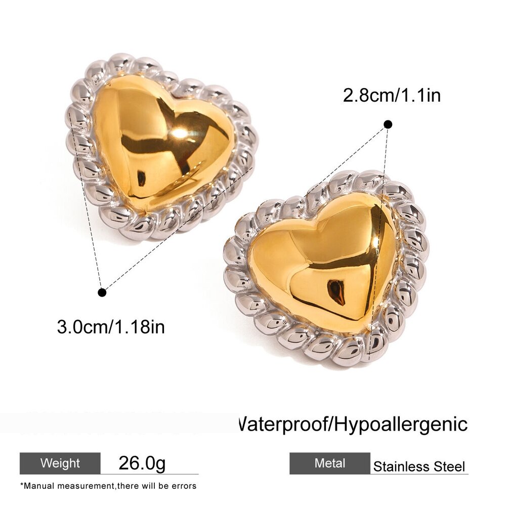 1 Pair Simple Series Elegant Heart Stainless Steel Gold Plated Women Stud Earrings Picture2