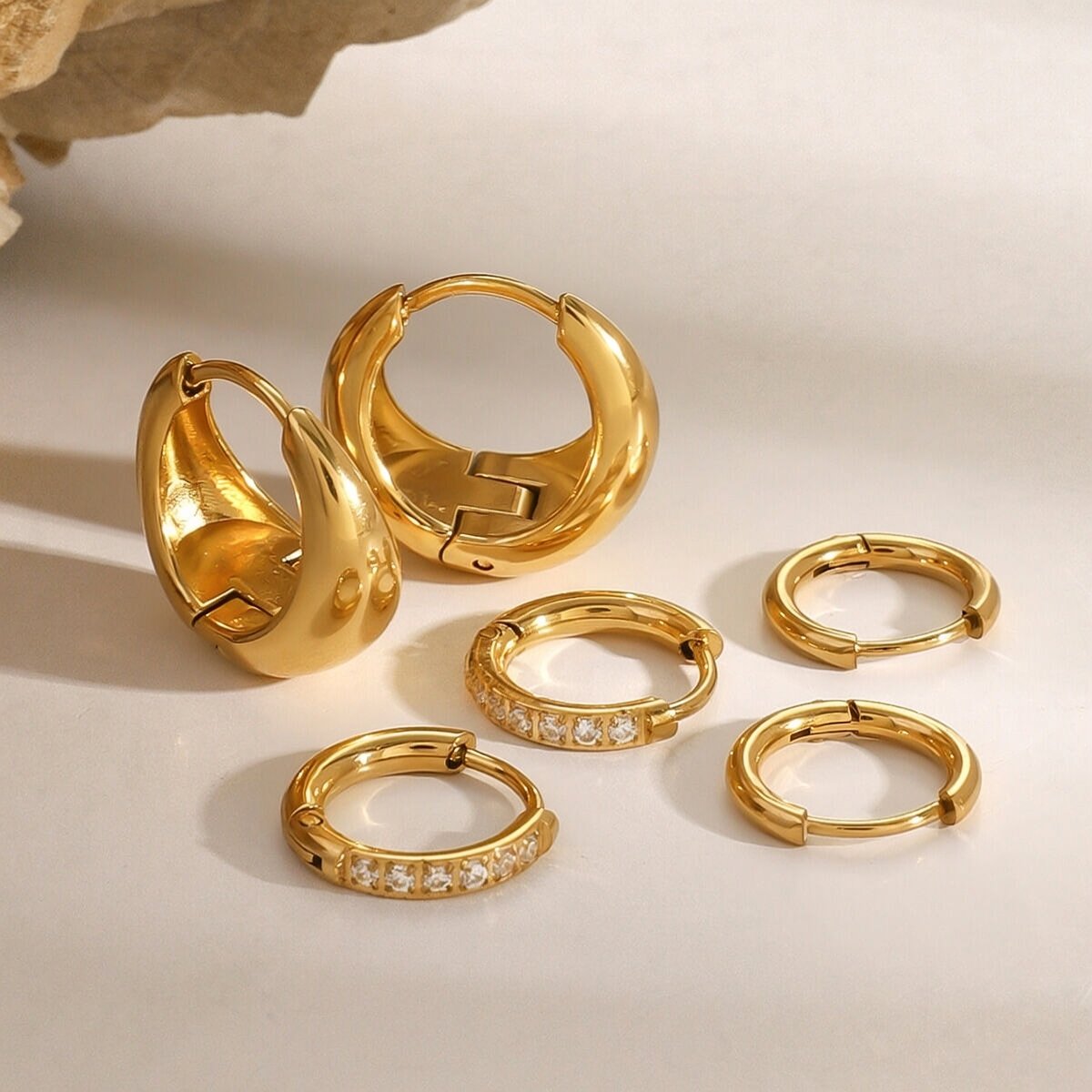 1 Set Simple Geometric Stainless Steel Waterproof Gold Color Rhinestone Women's Earrings Set h5 