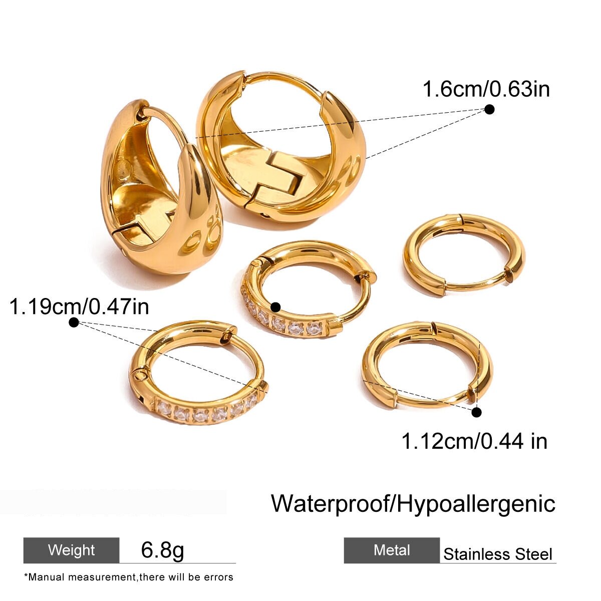 1 Set Simple Geometric Stainless Steel Waterproof Gold Color Rhinestone Women's Earrings Set Picture2