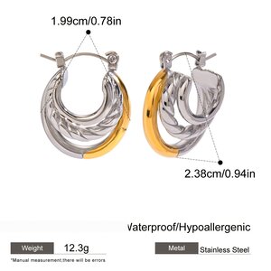 1 Paio Di Orecchini A Cerchio Da Donna In Acciaio Inossidabile Con Zirconi Placcati In Oro , Serie Semplice, Geometrici, Giornalieri h5 Immagine2
