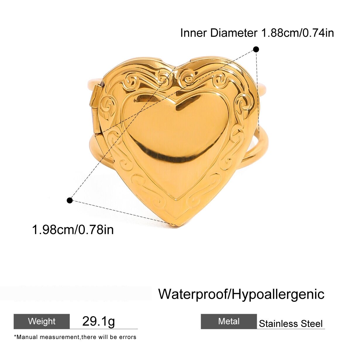 1 Pair Simple Series Retro Heart Stainless Steel  Gold Plated Women Adjustable Rings Picture2