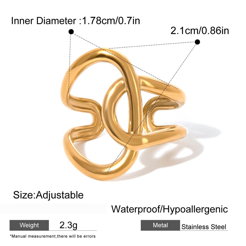 1 Pair Simple Series Casual Geometric Stainless Steel Gold Plated Women Adjustable Rings h5Picture2