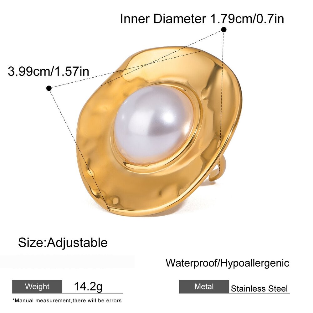 1 Pair Simple Series Retro Geometric Stainless Steel Gold Plated Artificial Pearl Women Adjustable Rings h5Picture2