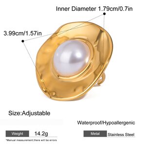 1 Pair Simple Series Retro Geometric Stainless Steel Gold Plated Artificial Pearl Women Adjustable Rings h5 Picture2