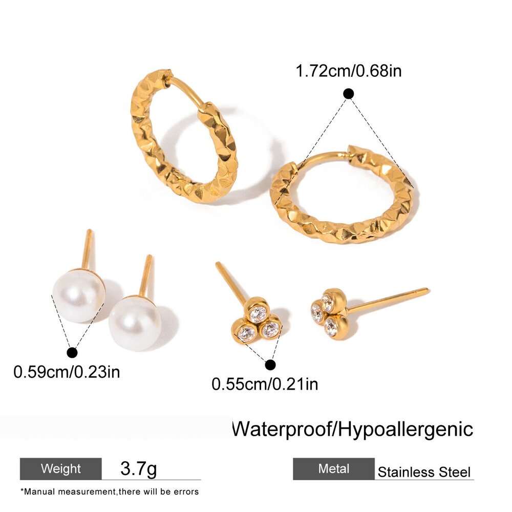 1 Pair Simple Series Elegant Geometric Stainless Steel Gold Plated Artificial Pearl Women Earrings Set Picture2
