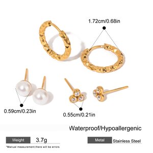 1 Pair Simple Series Elegant Geometric Stainless Steel Gold Plated Artificial Pearl Women Earrings Set h5 Picture2