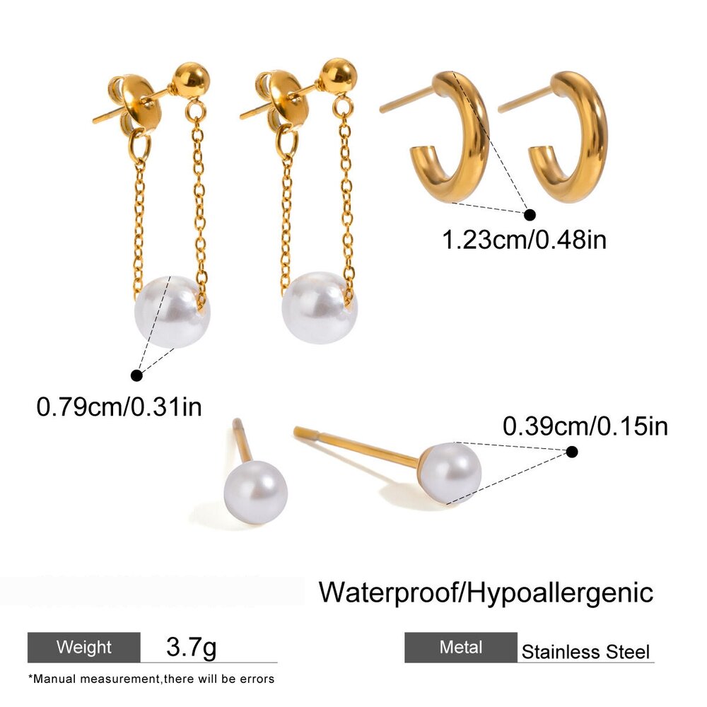 1 Pair Simple Series Retro Geometric Stainless Steel Gold Plated Artificial Pearl Women Earrings Set Picture2
