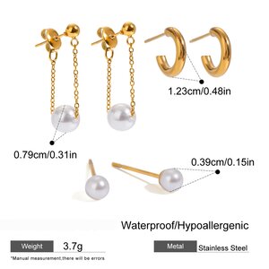 1 Pair Simple Series Retro Geometric Stainless Steel Gold Plated Artificial Pearl Women Earrings Set h5 Picture2