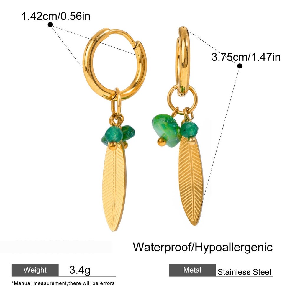 1 Pair Ethnic Series Retro Plant Stainless Steel Gold Plated Natural Stone Women Beads Earrings Picture2