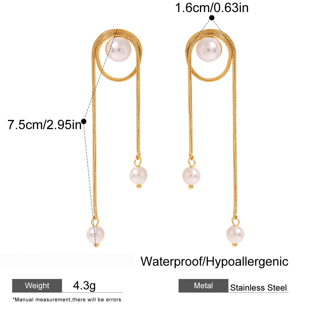 1 Pair Simple Series Elegant Geometric Stainless Steel  Gold Plated Artificial Pearl Women Dangle Earrings Picture2