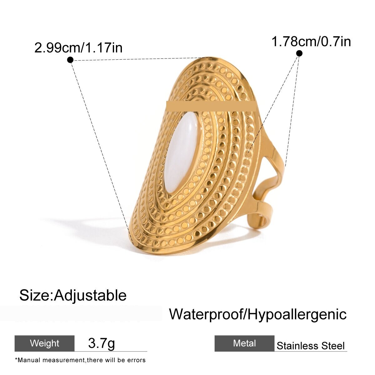 1 Pair Simple Series Classic Geometric Stainless Steel  Gold Plated Natural Stone Women Adjustable Rings h5 Picture2