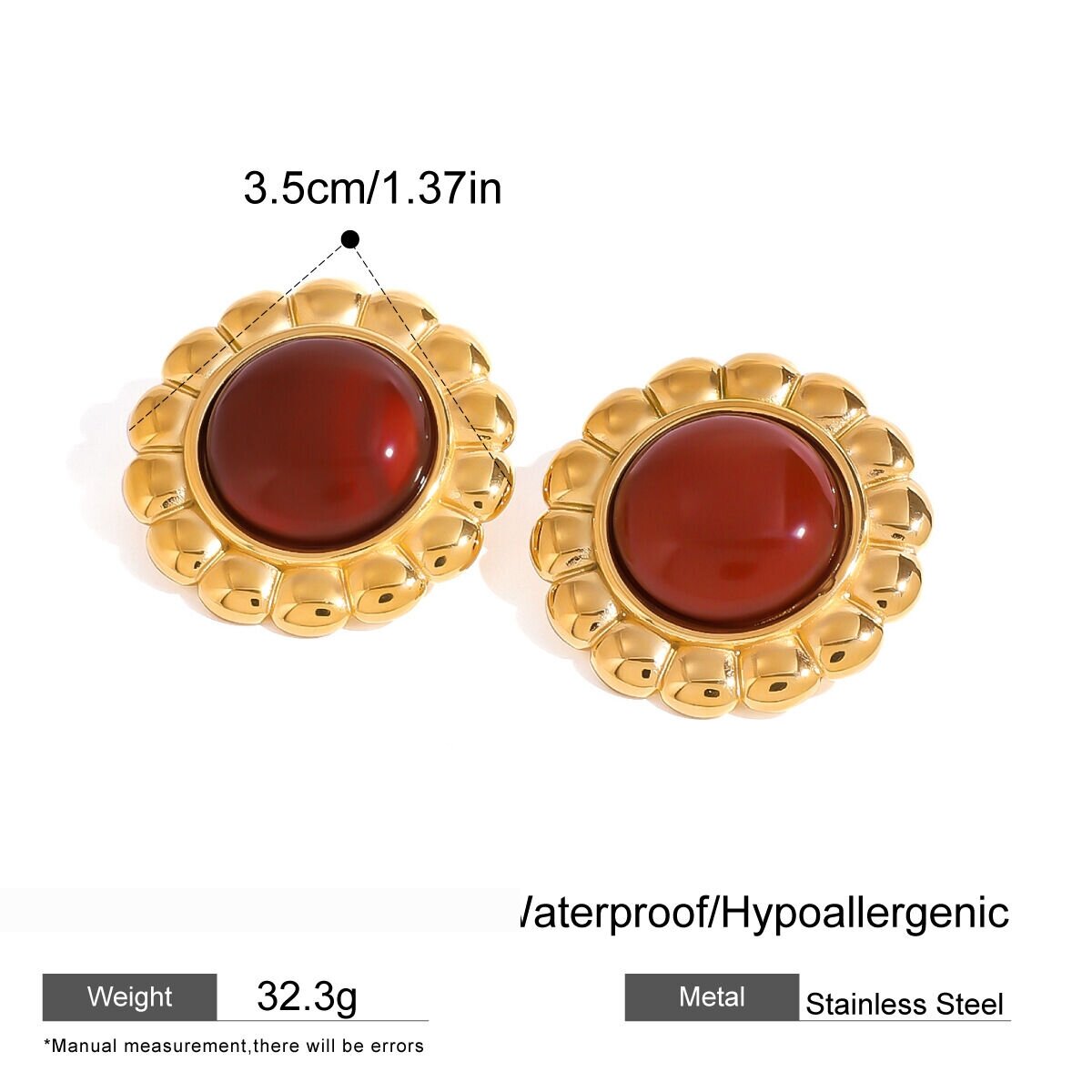 1 Pair Retro Flower Stainless Steel Waterproof Gold Color Stud Earrings Picture2