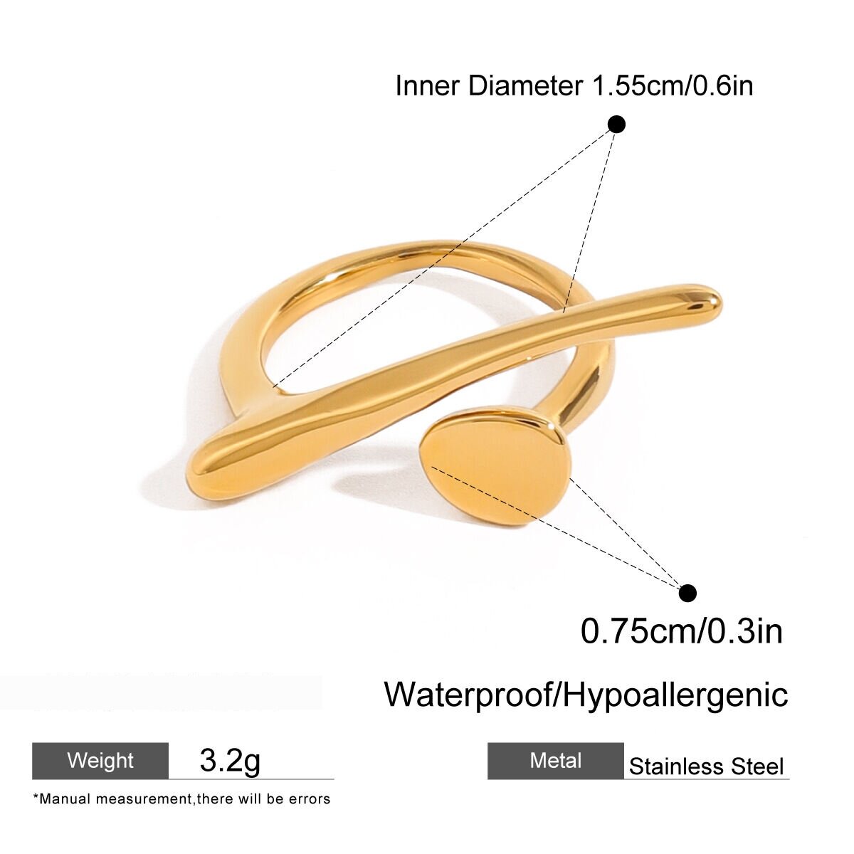 1 Piece Stainless Steel Waterproof Gold Color Statement Ring Picture2