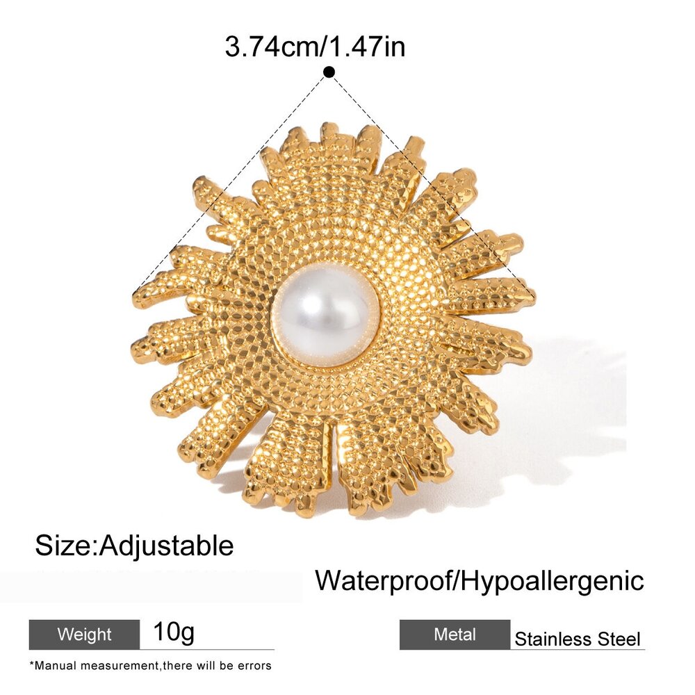1 Paar Simple Series Retro Flower Edelstahl 18 Karat Vergoldete Verstellbare Damenringe Bild2