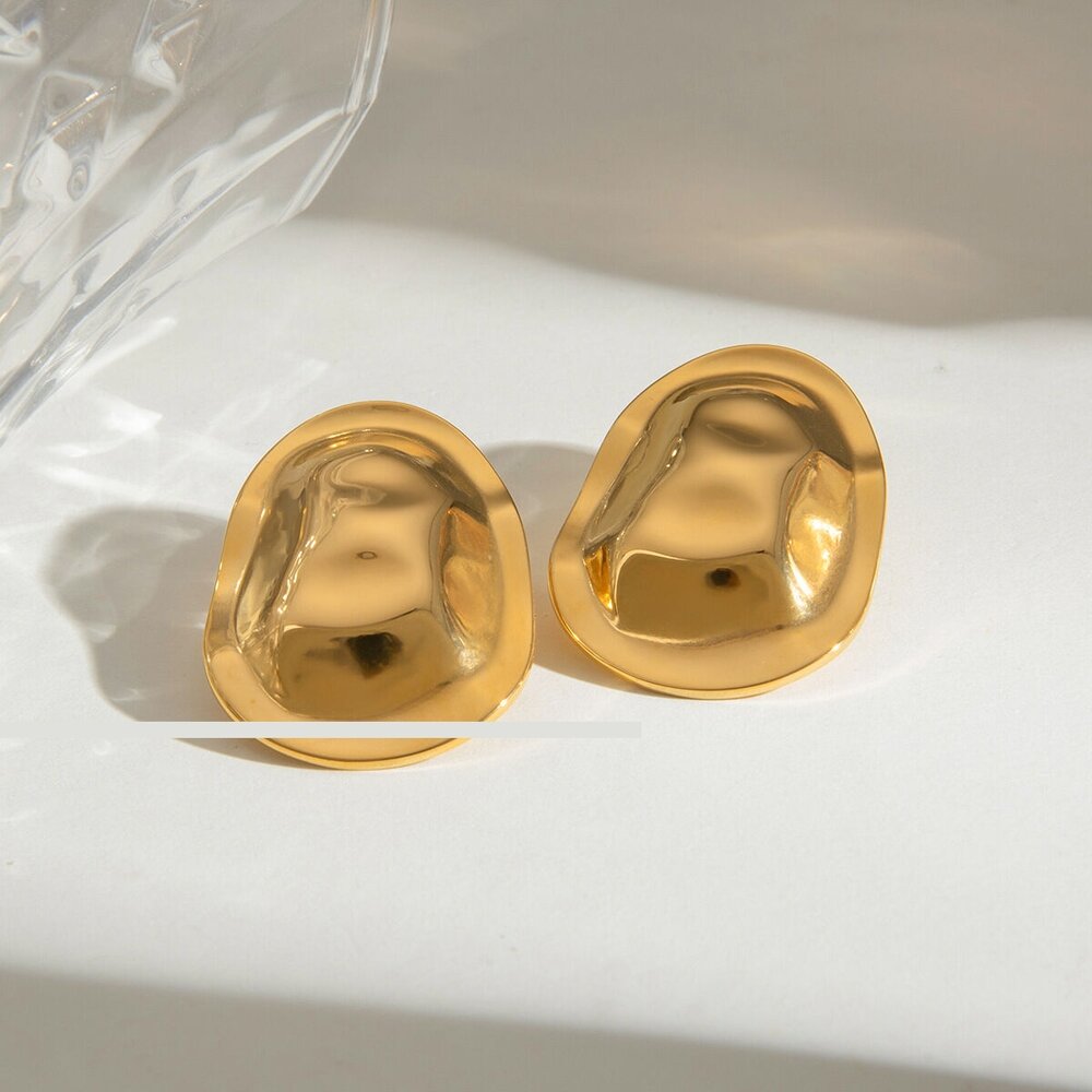 1 Pair Hammer Stainless Steel Waterproof Gold Color Stud Earrings