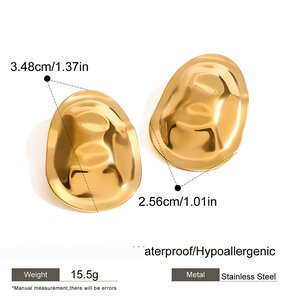 1 Pair Hammer Stainless Steel Waterproof Gold Color Stud Earrings h5 Picture2