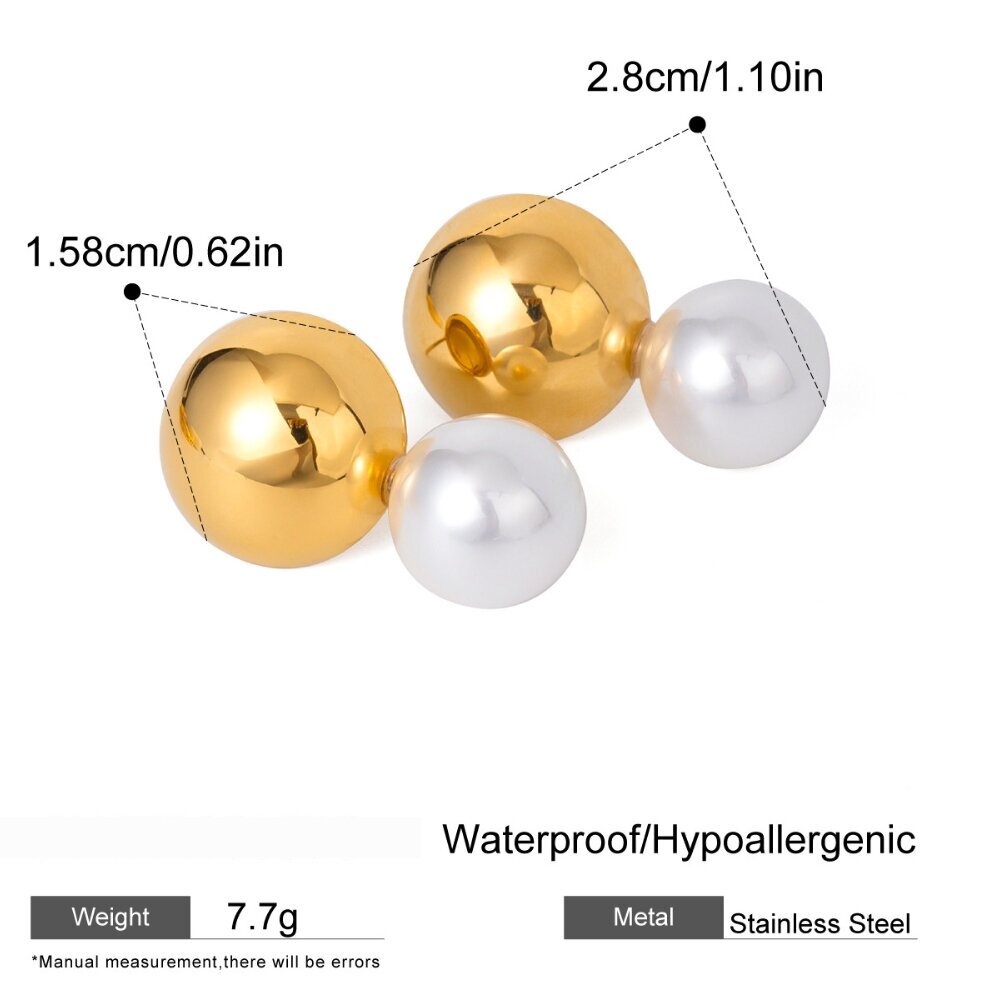 1 Pair Simple Series Elegant Geometric Stainless Steel  Gold Plated Artificial Pearl Women Stud Earrings h5 Picture2