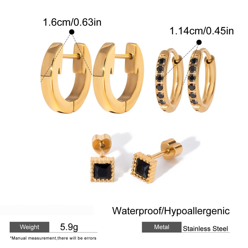 1 Pair Simple Series Casual Geometric Stainless Steel Gold Plated Rhinestone Women Earrings Set Picture2