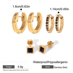 1 Pair Simple Series Casual Geometric Stainless Steel Gold Plated Rhinestone Women Earrings Set h5 Picture2