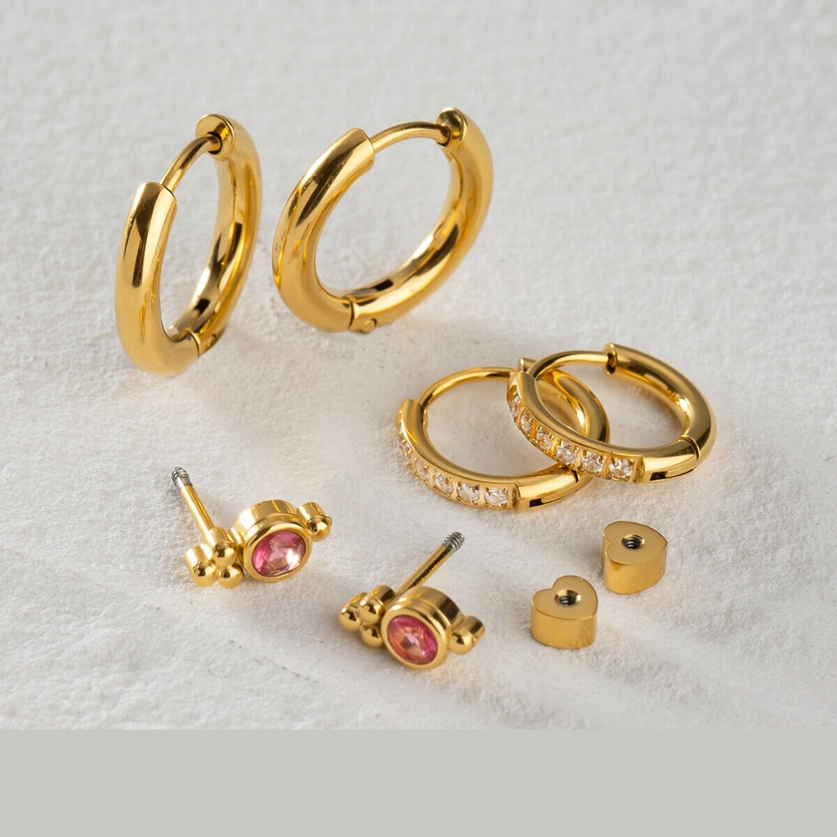 1 Piece Luxurious Sweet Style Geometric Stainless Steel  Gold Plated Inlay Pink Rhinestone Women's Earrings Set h5 