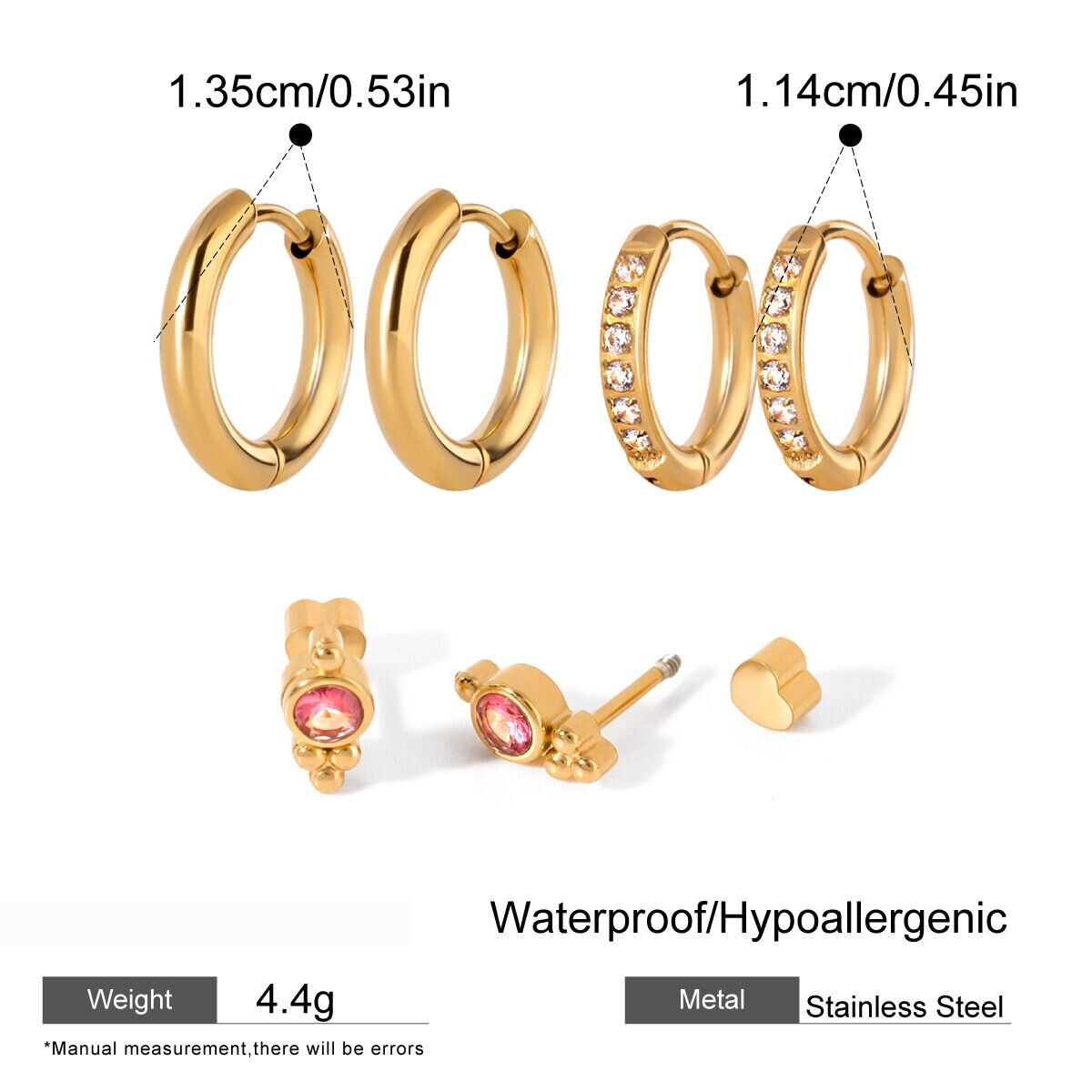 1 Piece Luxurious Sweet Style Geometric Stainless Steel  Gold Plated Inlay Pink Rhinestone Women's Earrings Set h5 Picture2