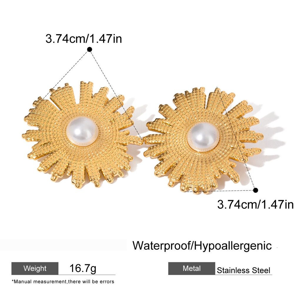 1 Pair Simple Series Retro Flower Stainless Steel Gold Plated Artificial Pearl Women Stud Earrings Picture2