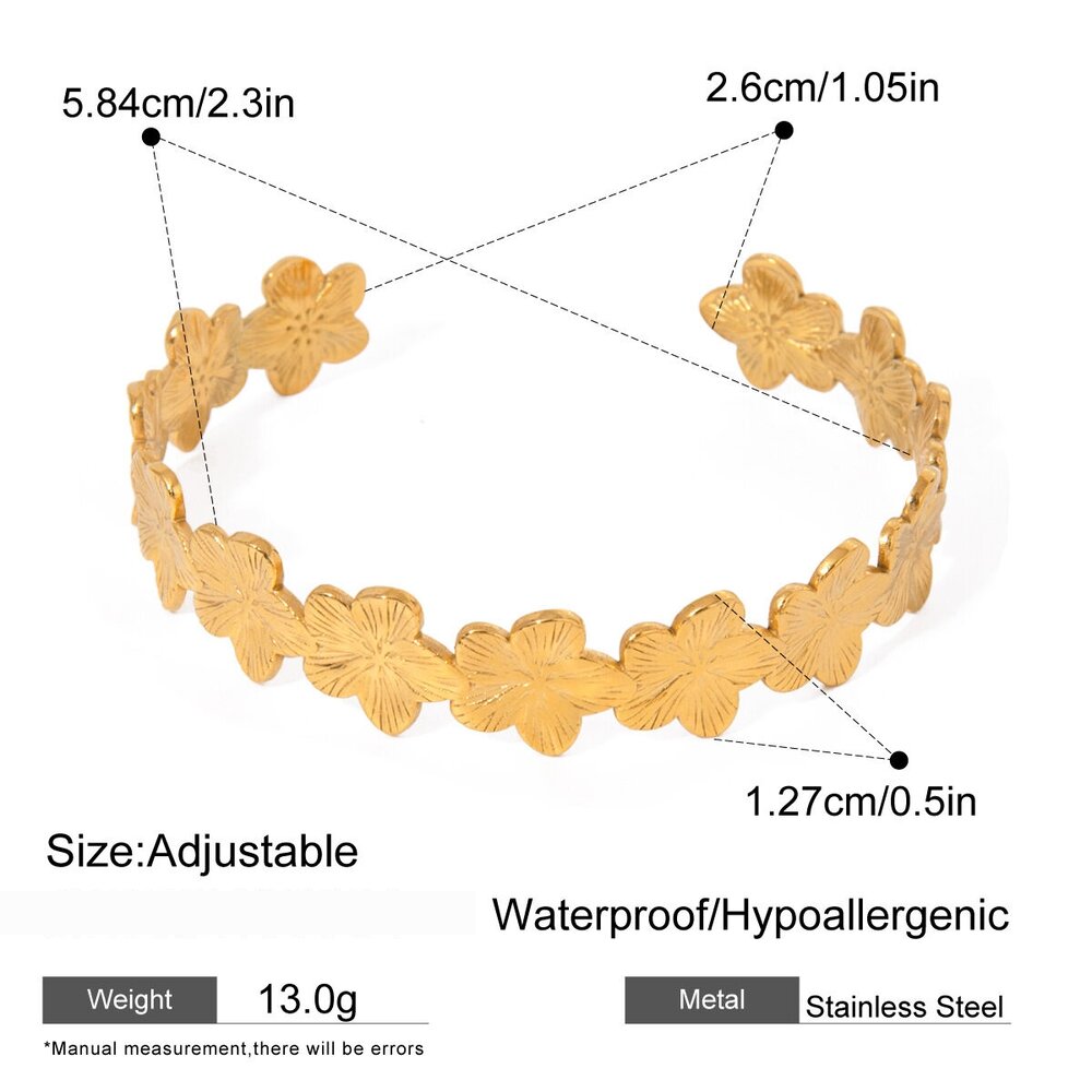 1 Piece Simple Series Retro Flower Stainless Steel Gold Plated Women Bangles