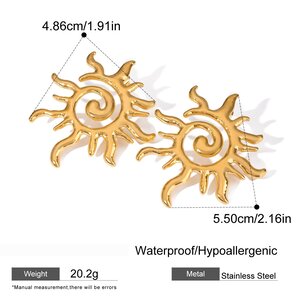 1 Pair Classic Sun Stainless Steel Waterproof Gold Color Stud Earrings h5 Picture2