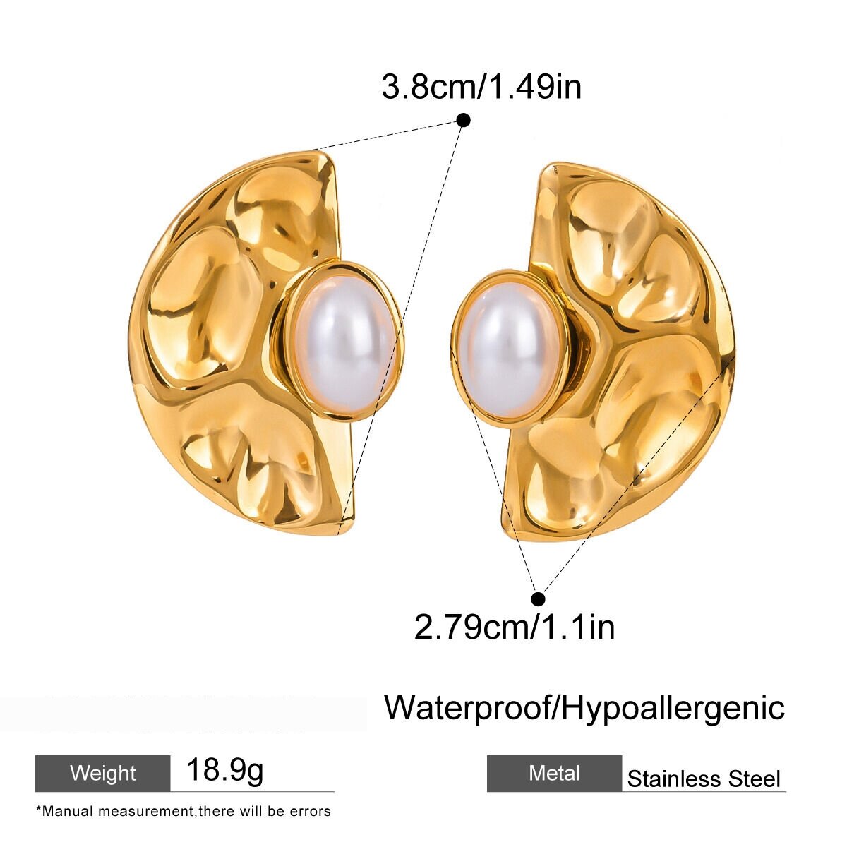 1 Pair Simple Series Retro Geometric Stainless Steel  Gold Plated Artificial Pearl Women Stud Earrings Picture2