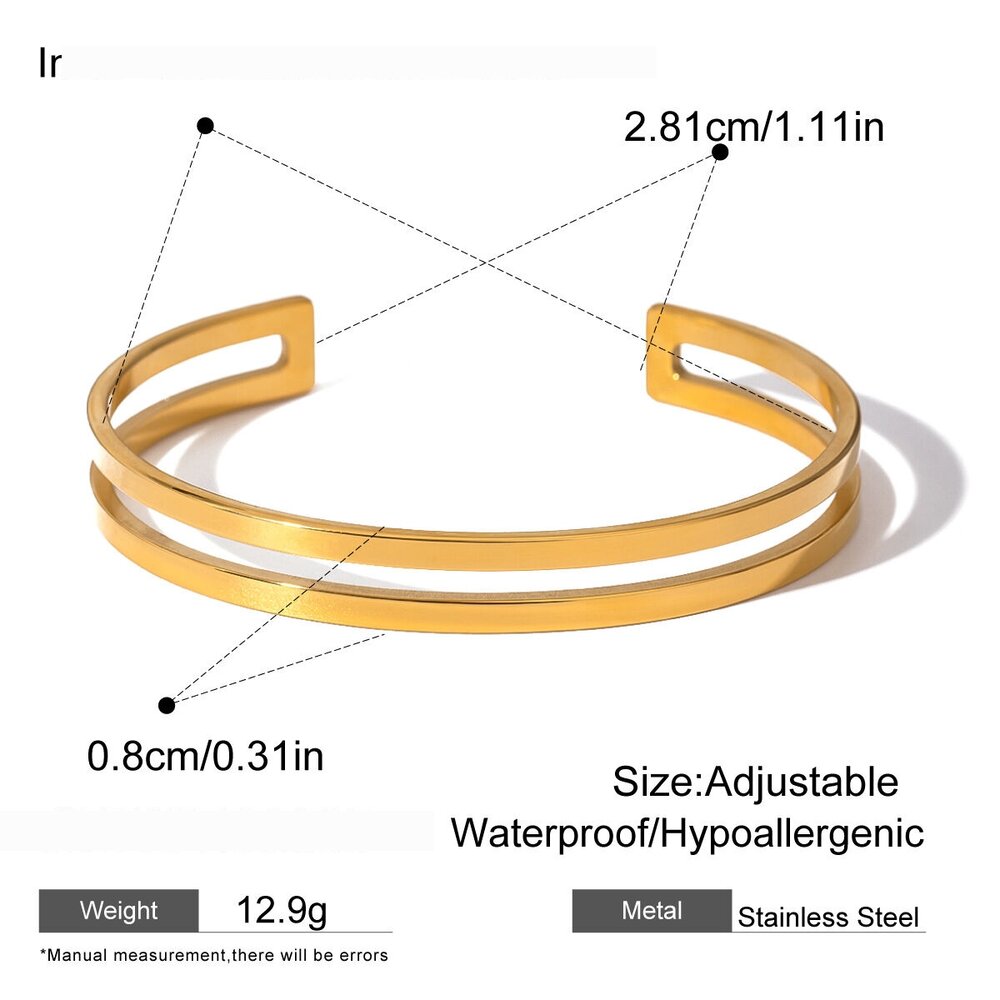 1 Piecere Stainless Steel Waterproof Gold Color Cuff Bracelet Picture2