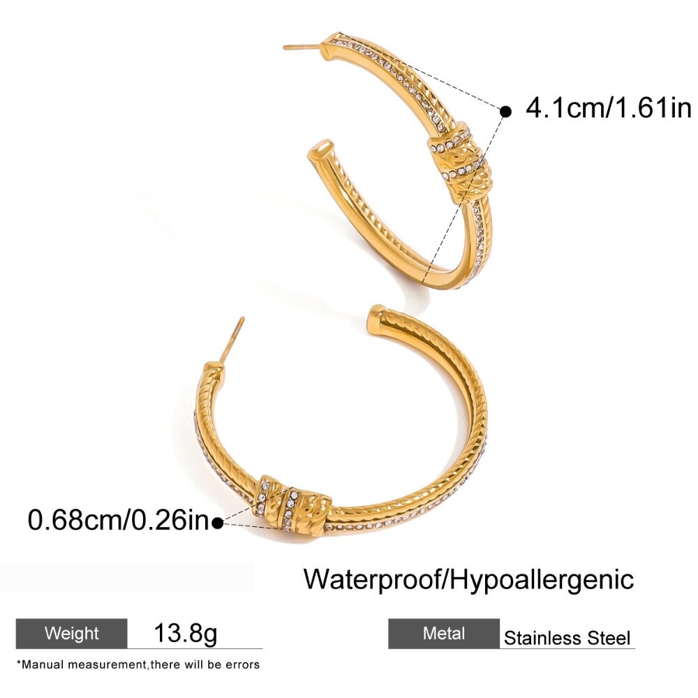 1 Pair Ethnic Series Retro Letter Stainless Steel Gold Plated Rhinestone Women Earrings Set Picture2