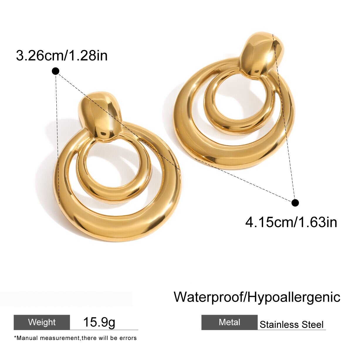 1 Pair Simple Classic Style Hollowed-Out Round Shape Titanium Steel  Gold Plated Women's Stud Earrings Picture2