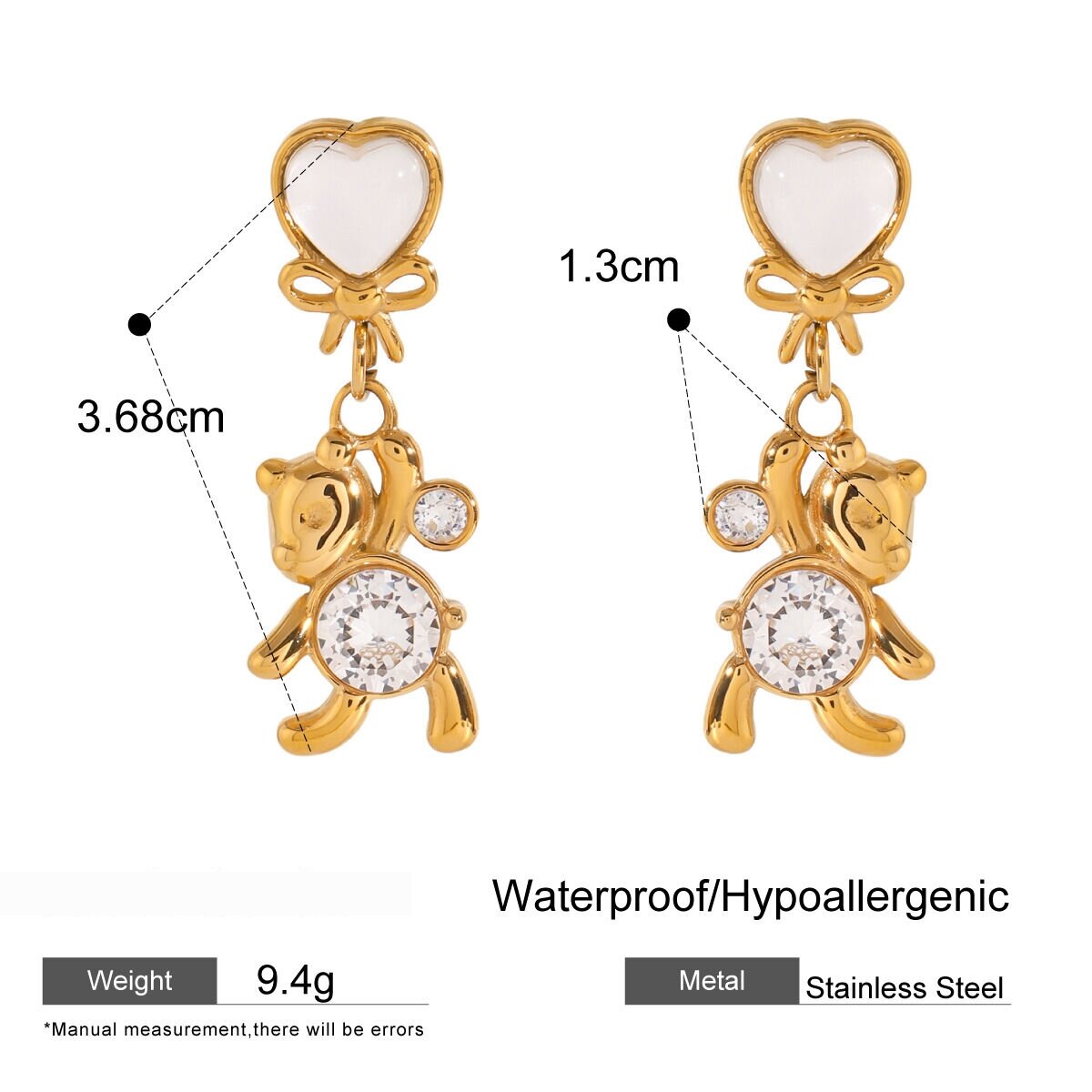 1 Pair Simple Series Cute Animal Stainless Steel  Gold Plated Zircon Women Drop Earrings Picture2