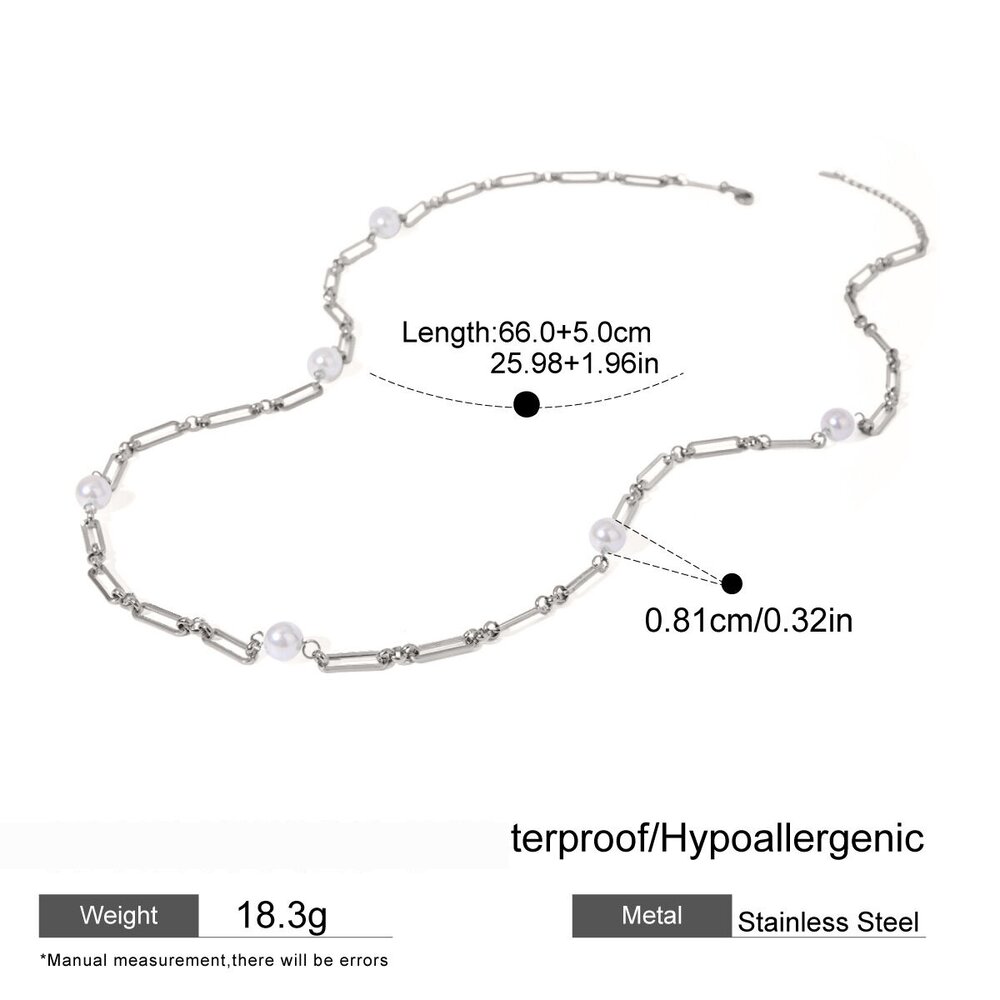 1 Piece Simple Series Elegant Geometric Stainless Steel Gold Plated Artificial Pearl Women Chain Necklaces h5Picture2