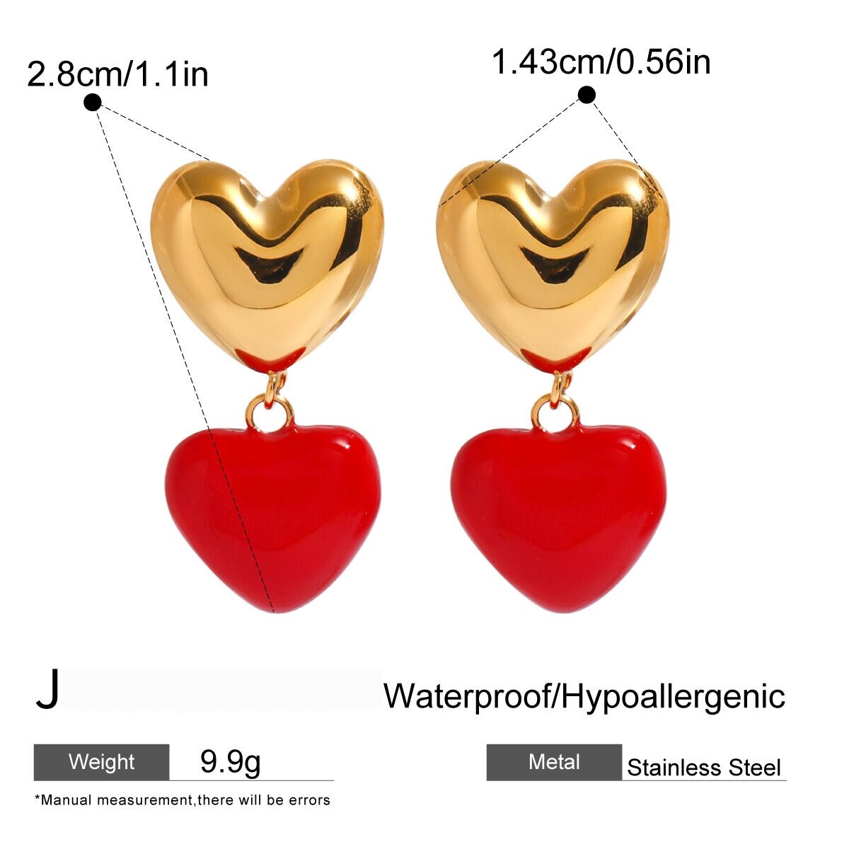 1 Pair Simple Series Sweet Heart Stainless Steel  Gold Plated Women Drop Earrings h5 Picture2