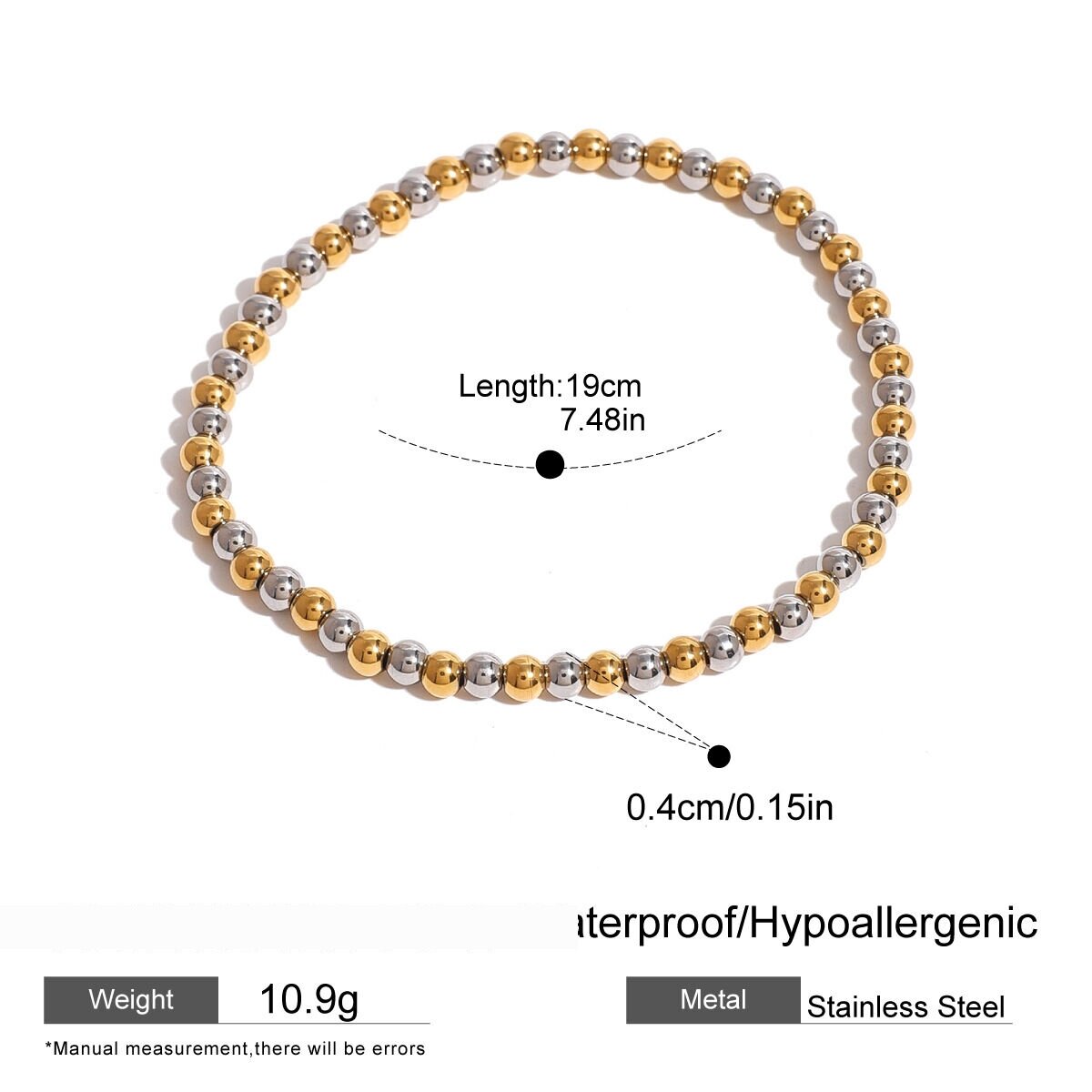 Beads Stainless Steel Waterproof  Mixed Color Necklace Set h5 Picture2