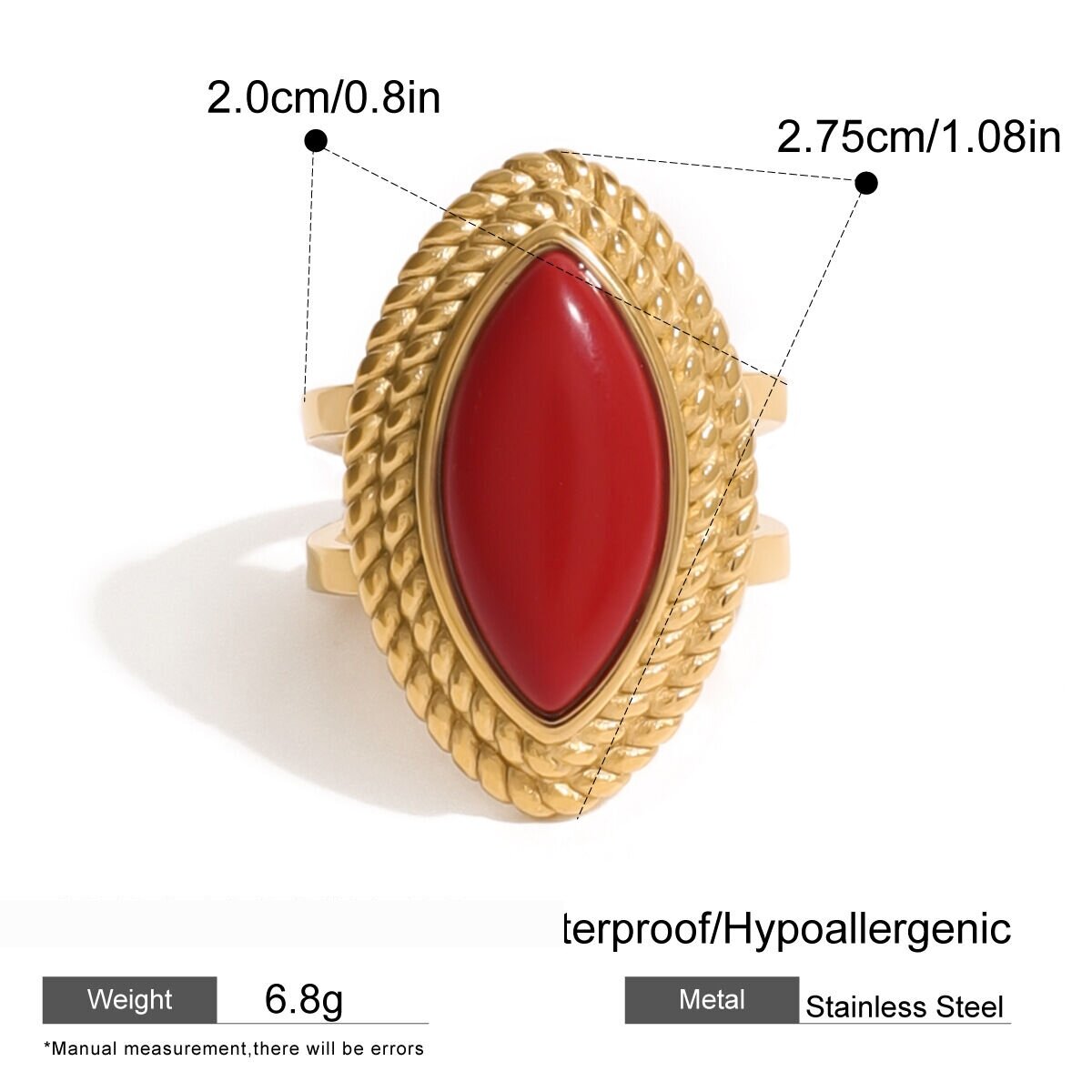 1 Pair Simple Series Retro Eye Stainless Steel  Gold Plated Women Adjustable Rings Picture2