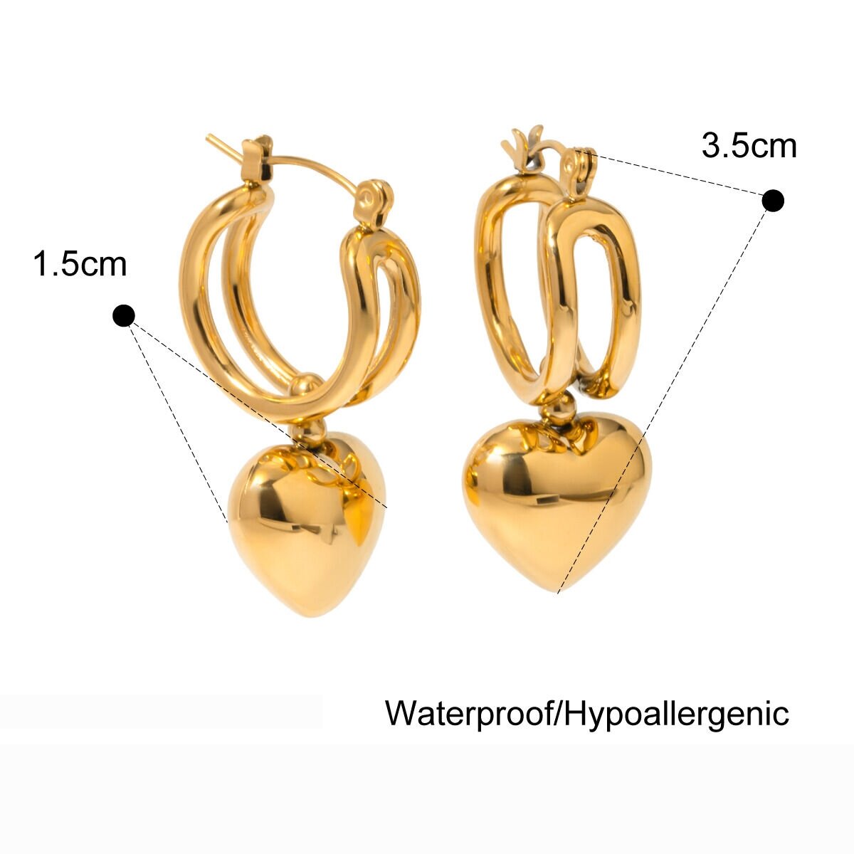 1 Pair Simple Series Classic Heart Stainless Steel  Gold Plated Women Drop Earrings h5 