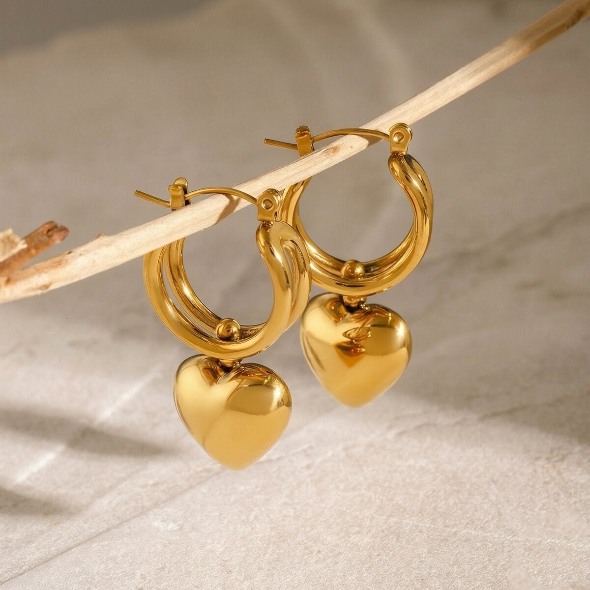 1 Pair Simple Series Classic Heart Stainless Steel  Gold Plated Women Drop Earrings h5 Picture2