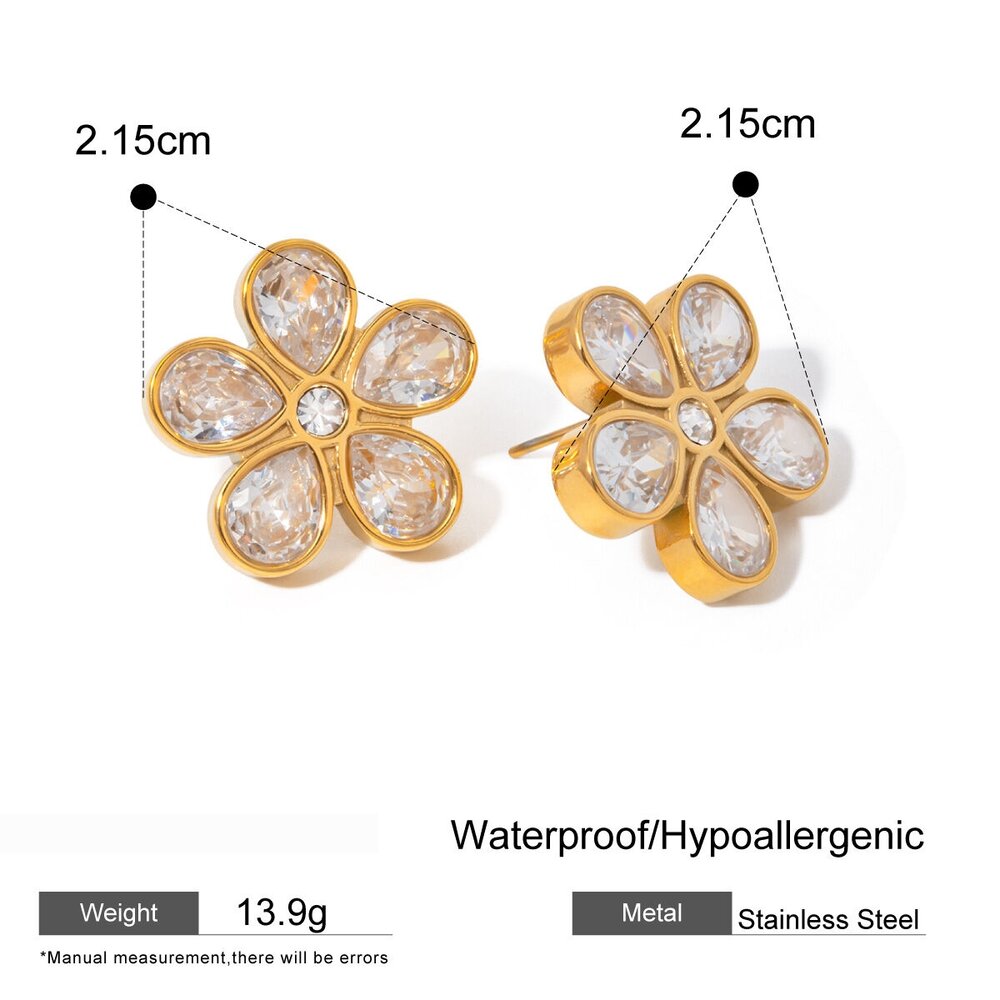 1 Pair Simple Series Retro Flower Stainless Steel Gold Plated Women Stud Earrings