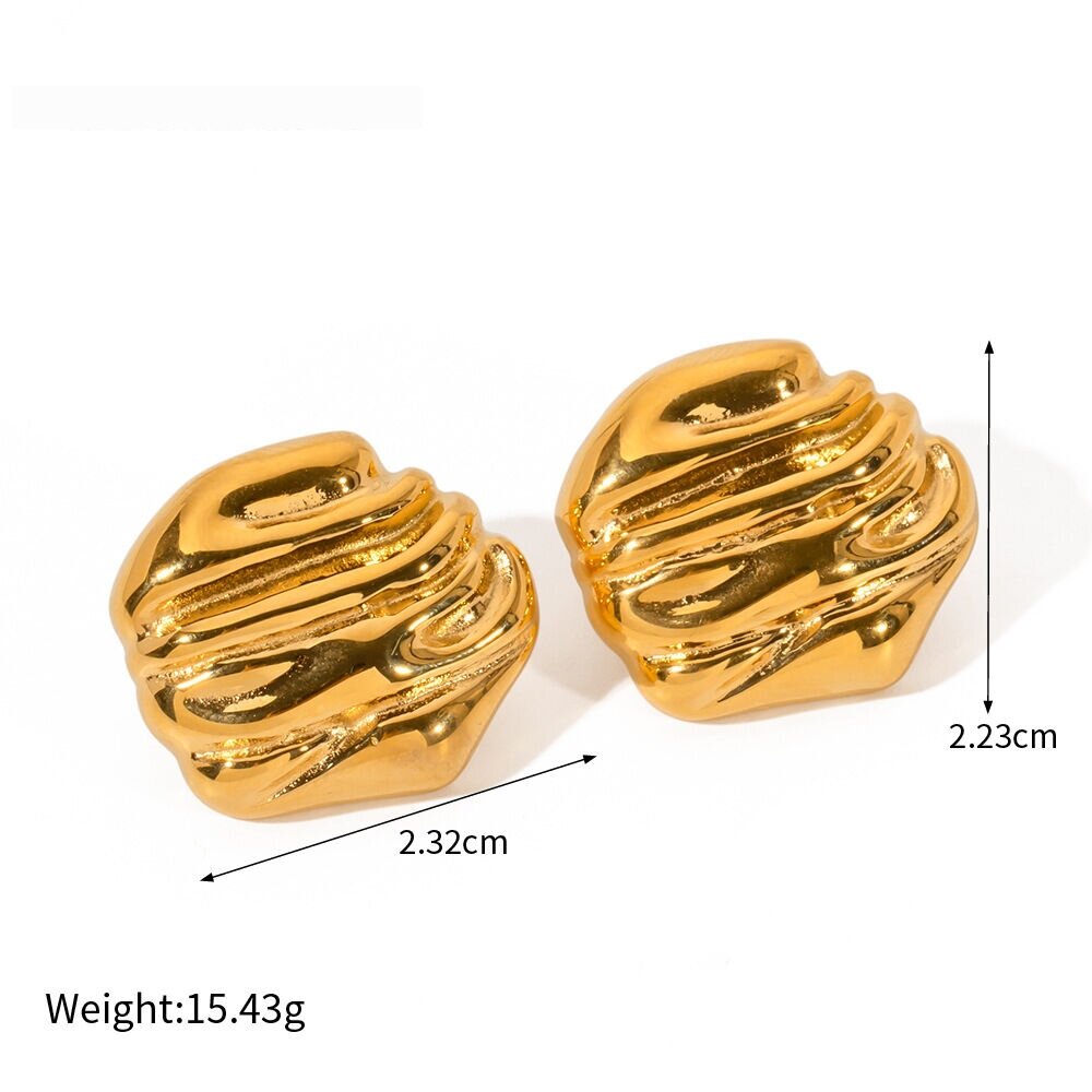 1 Par De Aretes Tipo Botón De Acero Inoxidable Chapados En Oro De 18 Quilates Para Mujer, De Color Sólido Y Serie Simple. 