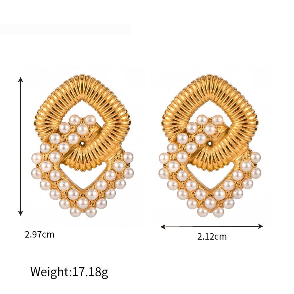1 Pair Classic Series Elegant Geometric Stainless Steel Gold Plated Artificial Pearl Women Stud Earrings