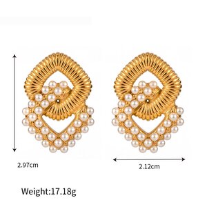 1 Pair Classic Series Elegant Geometric Stainless Steel Gold Plated Artificial Pearl Women Stud Earrings h5
