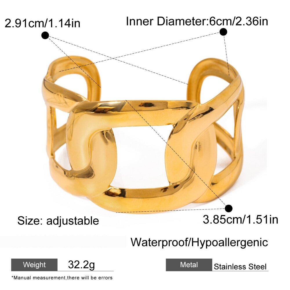 1 Piece Solid Color Stainless Steel Waterproof Cuff Bracelet