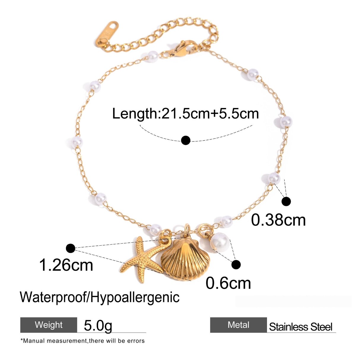 1 Paar Simple Series Vacation Turtle Edelstahl 18 Karat Vergoldete Muschel Damen Fußkettchen 