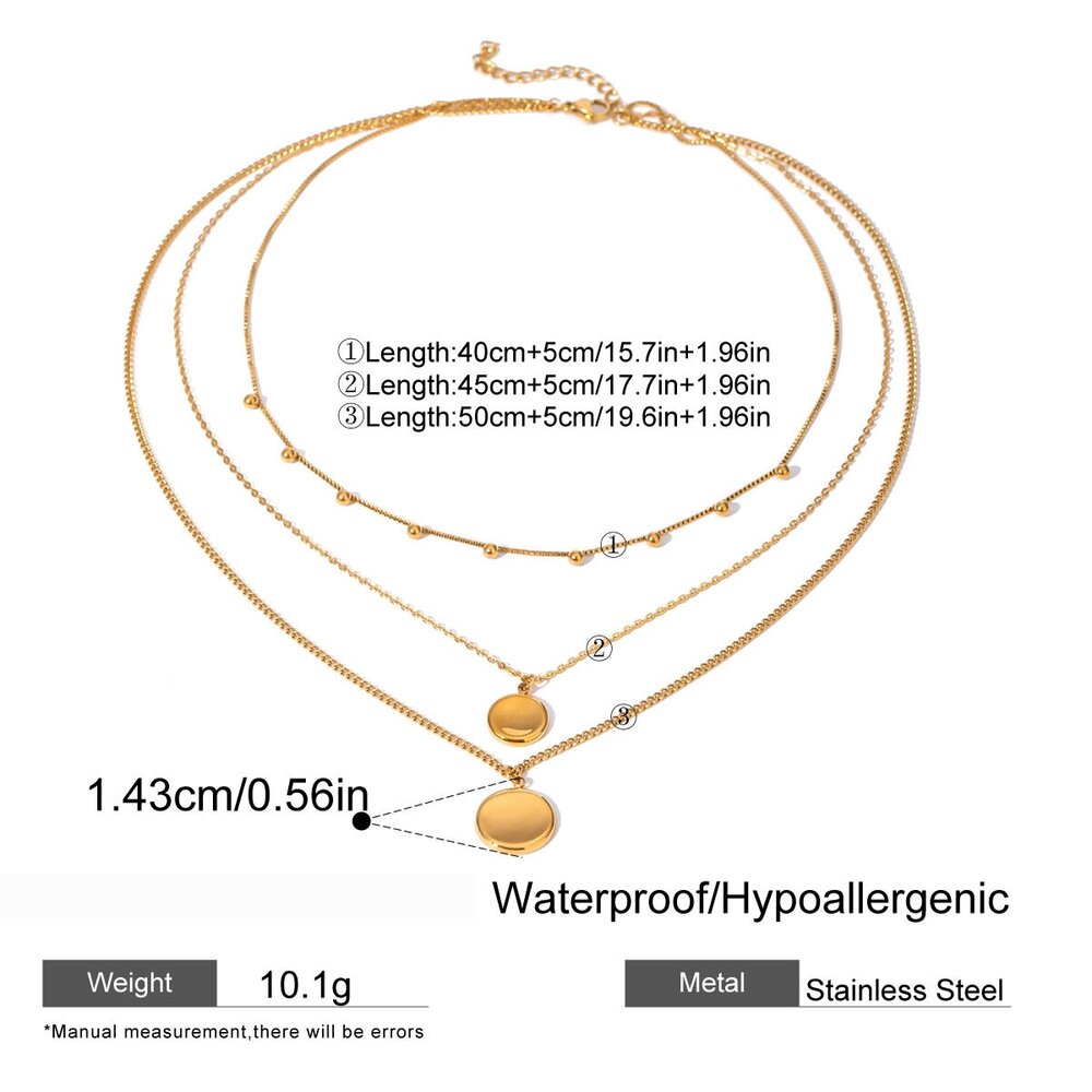 1 Piece Simple Series Classic Solid Color Stainless Steel Gold Plated Women Layered Necklaces