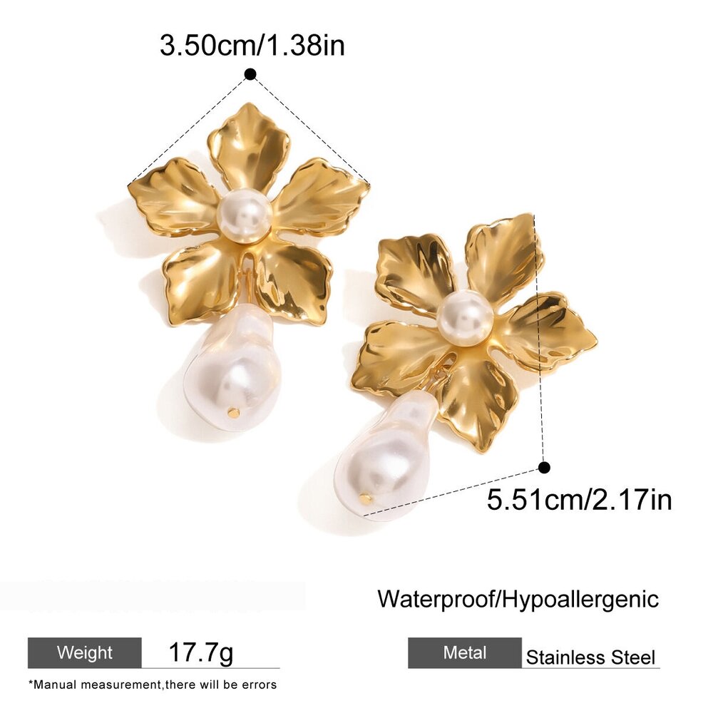 1 Piece Classic Series Retro Flower Stainless Steel Waterproof Women Drop Earrings